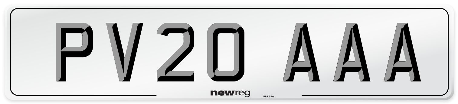 PV20 AAA Number Plate from New Reg